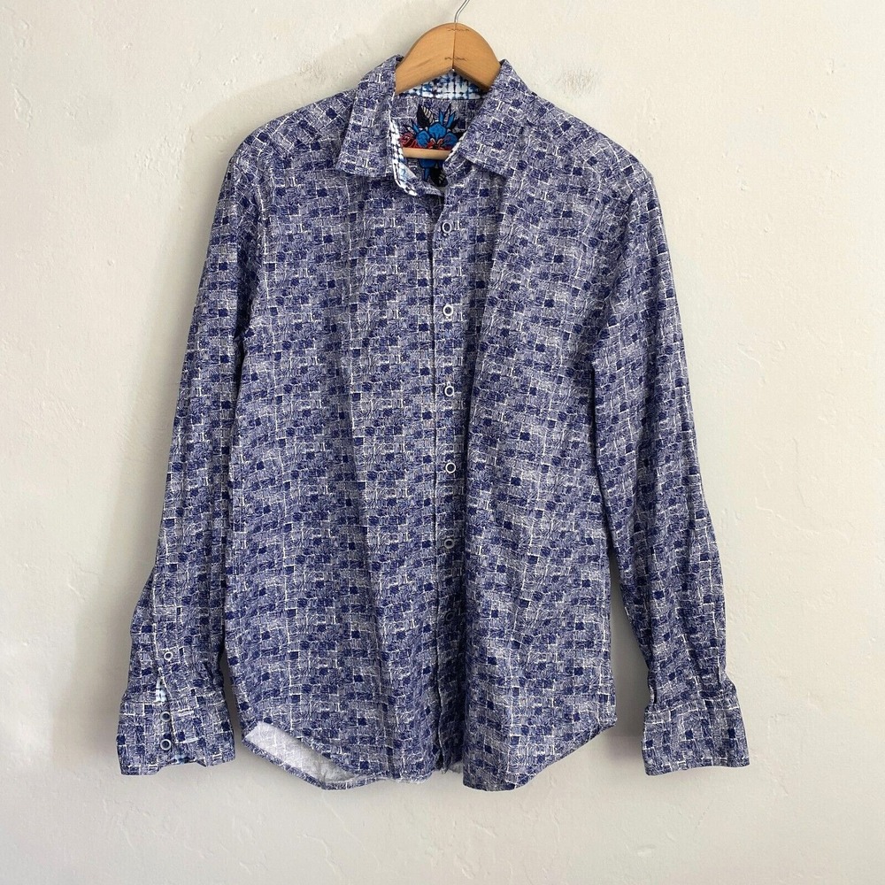 Robert Graham Shirt Men Size Medium Blue Classic Fit Flip Cuff Geometric